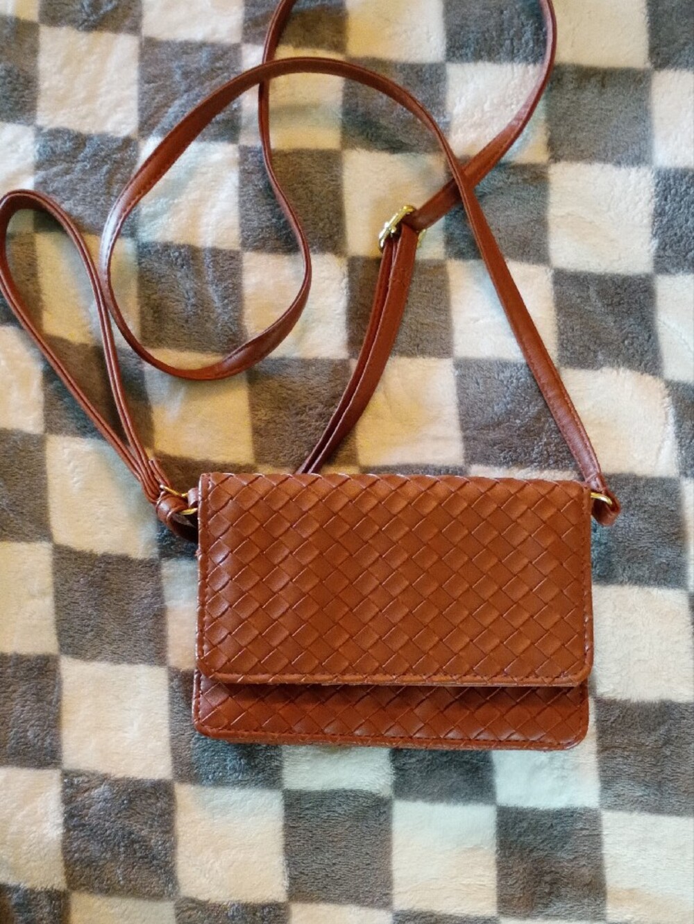 Woven Leather-Style Crossbody Bag in Brown
